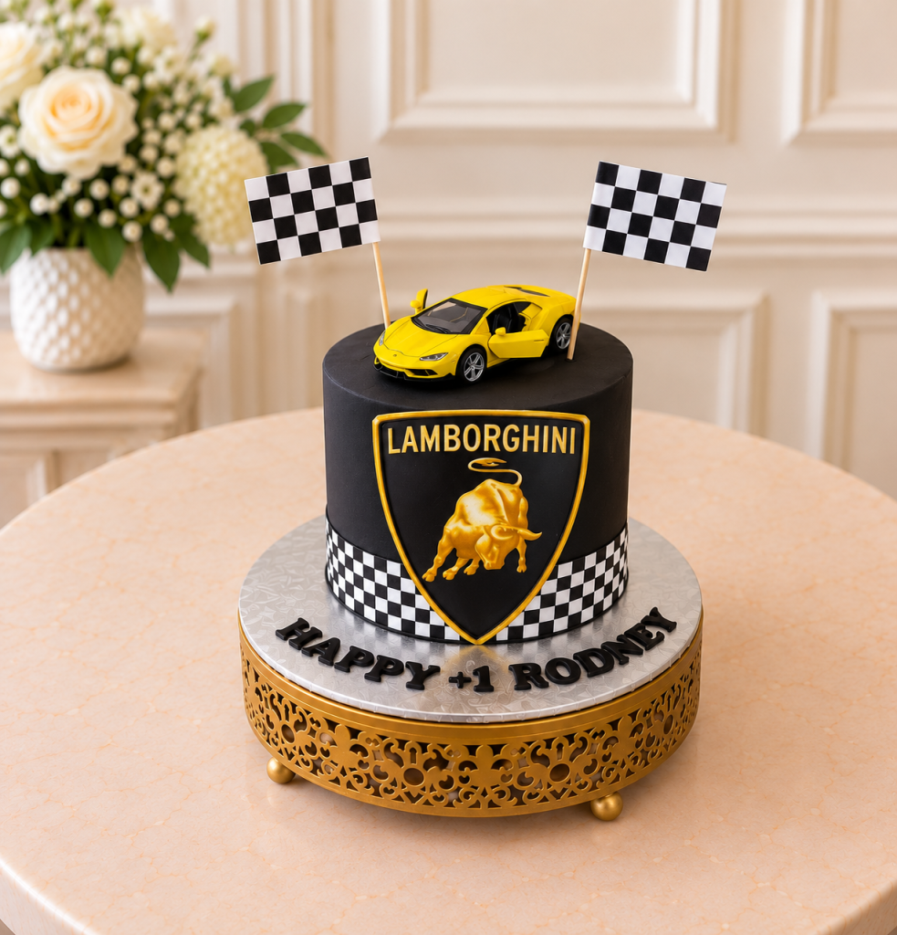 Custom Lamborghini kids birthday cake in Montreal