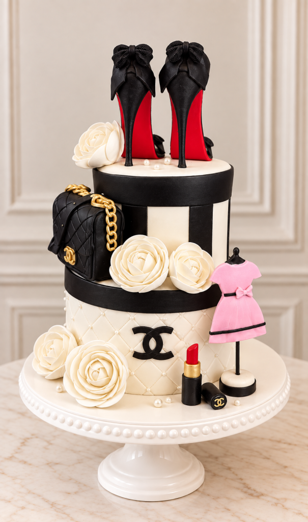 Luxury Fashion Birthday Cake with High Heels and Handbag – Royal Cake MTL
