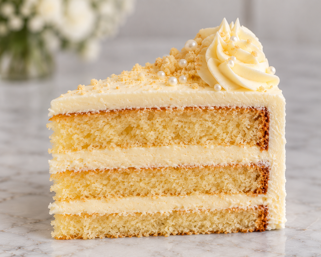 Vanilla cake slice with vanilla buttercream – Royal Cake MTL